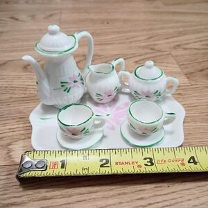 Miniature Porcelain Tea Set with Pink Floral